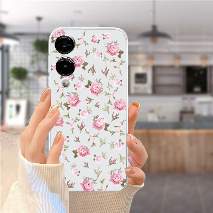 For Samsung Galaxy S25 Edge Case Soft TPU Phone Back Cover Pattern Printing - Pink Floral