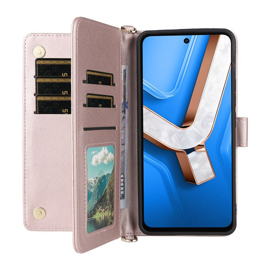 For vivo Y29 4G / T4x 5G Case with Shoulder Strap Wallet Leather Phone Cover - Pink