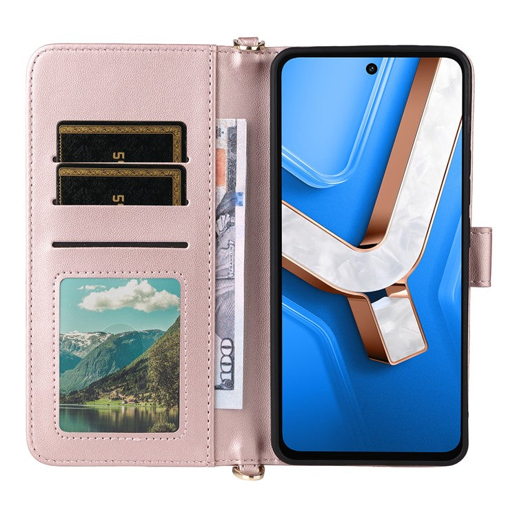 For vivo Y29 4G / T4x 5G Case with Shoulder Strap Wallet Leather Phone Cover - Pink