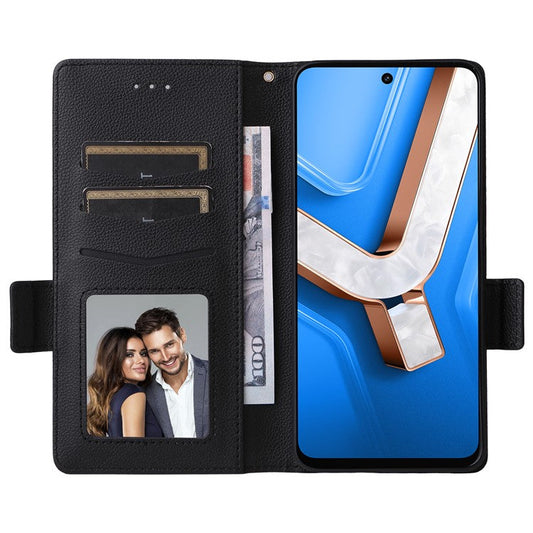 For vivo Y29 4G / T4x 5G Case Wallet Flip Litchi Texture PU Leather Phone Cover - Black