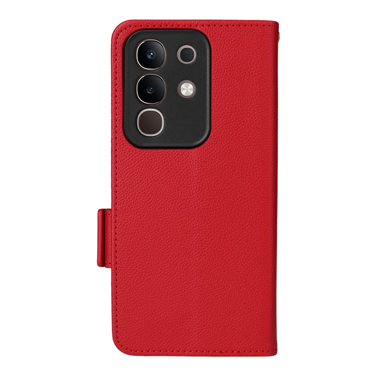 For vivo Y29 4G / T4x 5G Case Wallet Flip Litchi Texture PU Leather Phone Cover - Red