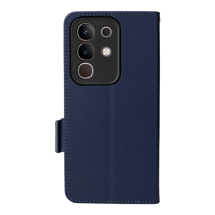 For vivo Y29 4G / T4x 5G Case Wallet Flip Litchi Texture PU Leather Phone Cover - Dark Blue