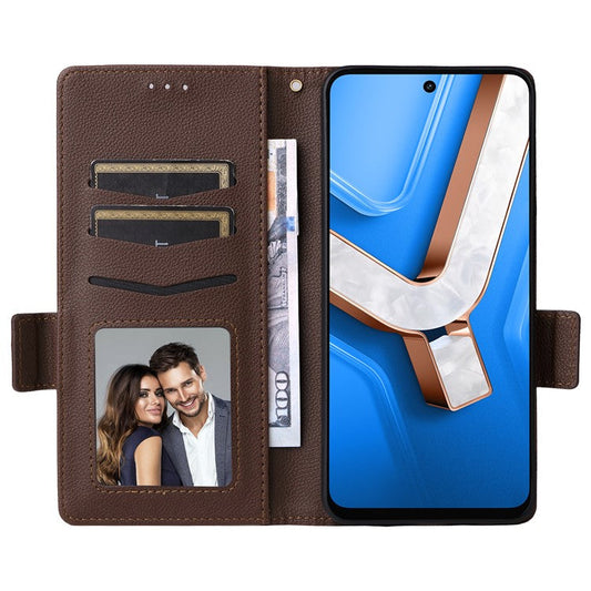 For vivo Y29 4G / T4x 5G Case Wallet Flip Litchi Texture PU Leather Phone Cover - Brown