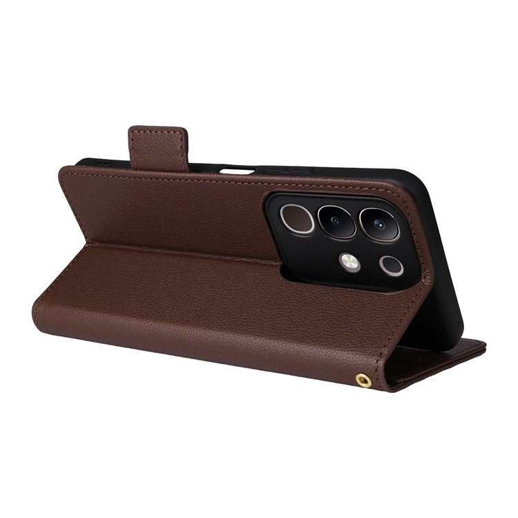 For vivo Y29 4G / T4x 5G Case Wallet Flip Litchi Texture PU Leather Phone Cover - Brown