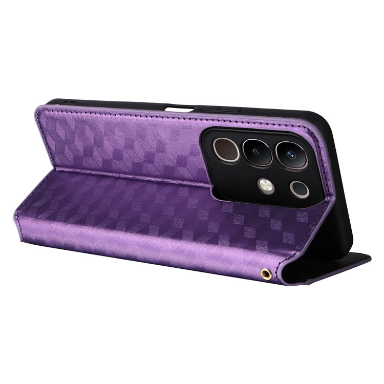 For vivo Y29 4G / T4x 5G Case Wallet Rhombus Imprinted Leather Phone Cover - Purple