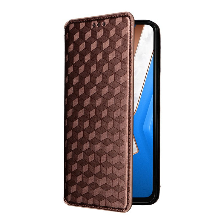 For vivo Y29 4G / T4x 5G Case Wallet Rhombus Imprinted Leather Phone Cover - Brown