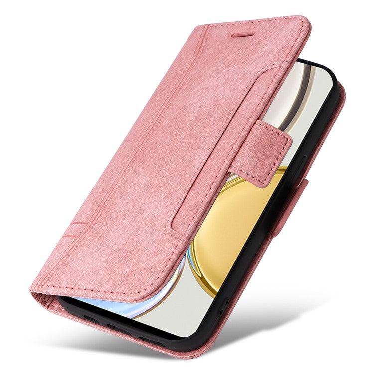 BETOPNICE 001 For Honor X9 4G / X9 5G / X30 5G / Magic4 Lite 5G / Magic4 Lite 4G Imprinted Stitching Line PU Leather Stand Wallet Case Shockproof Cover with Strap - Pink