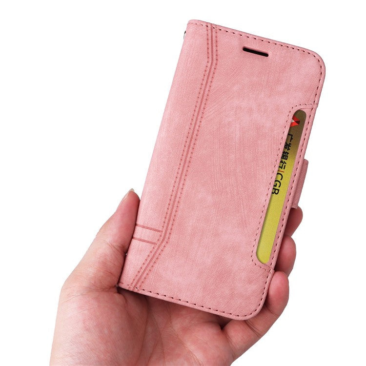 BETOPNICE 001 For Honor X9 4G / X9 5G / X30 5G / Magic4 Lite 5G / Magic4 Lite 4G Imprinted Stitching Line PU Leather Stand Wallet Case Shockproof Cover with Strap - Pink