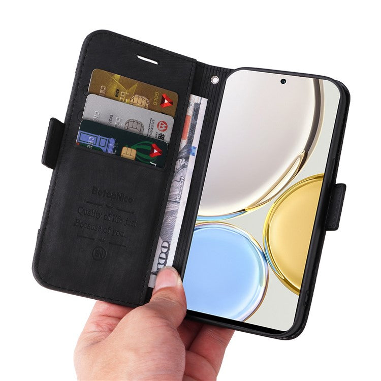 BETOPNICE 001 For Honor X9 4G / X9 5G / X30 5G / Magic4 Lite 5G / Magic4 Lite 4G Imprinted Stitching Line PU Leather Stand Wallet Case Shockproof Cover with Strap - Black