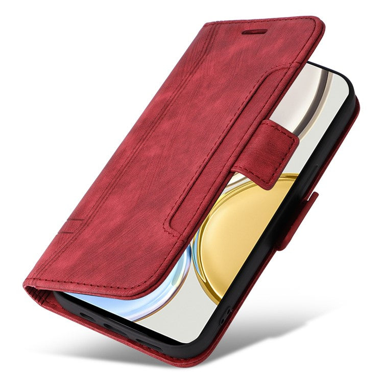 BETOPNICE 001 For Honor X9 4G / X9 5G / X30 5G / Magic4 Lite 5G / Magic4 Lite 4G Imprinted Stitching Line PU Leather Stand Wallet Case Shockproof Cover with Strap - Red