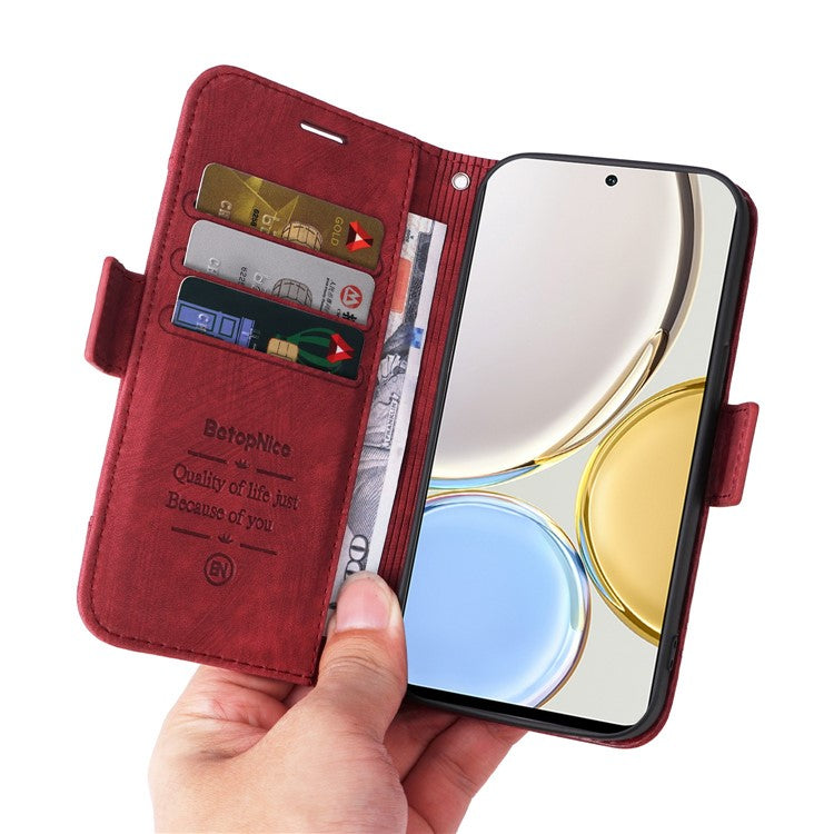 BETOPNICE 001 For Honor X9 4G / X9 5G / X30 5G / Magic4 Lite 5G / Magic4 Lite 4G Imprinted Stitching Line PU Leather Stand Wallet Case Shockproof Cover with Strap - Red