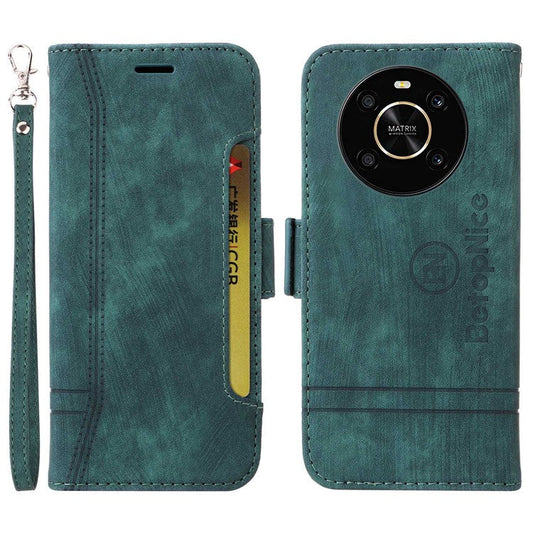 BETOPNICE 001 For Honor X9 4G / X9 5G / X30 5G / Magic4 Lite 5G / Magic4 Lite 4G Imprinted Stitching Line PU Leather Stand Wallet Case Shockproof Cover with Strap - Green