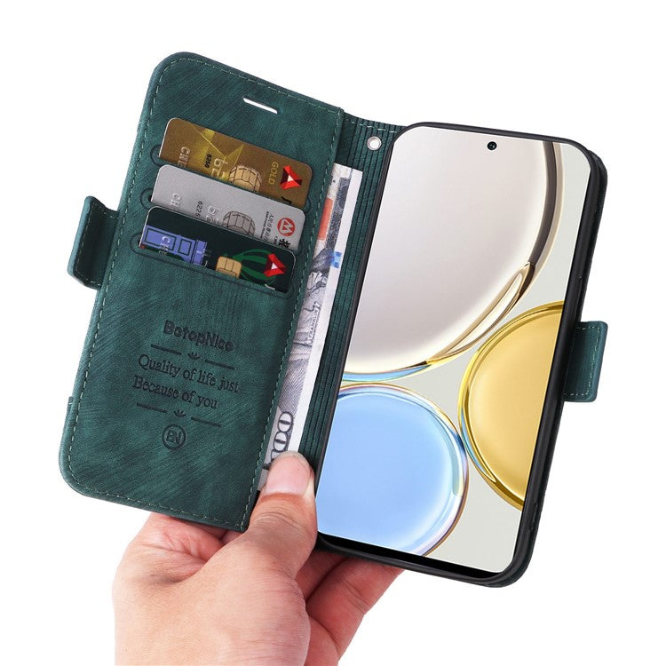 BETOPNICE 001 For Honor X9 4G / X9 5G / X30 5G / Magic4 Lite 5G / Magic4 Lite 4G Imprinted Stitching Line PU Leather Stand Wallet Case Shockproof Cover with Strap - Green