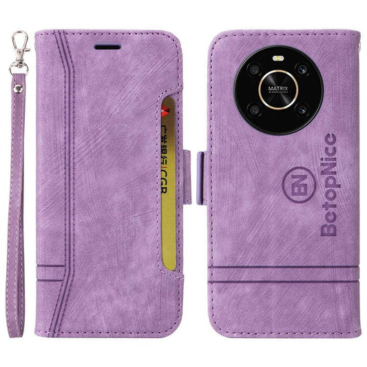 BETOPNICE 001 For Honor X9 4G / X9 5G / X30 5G / Magic4 Lite 5G / Magic4 Lite 4G Imprinted Stitching Line PU Leather Stand Wallet Case Shockproof Cover with Strap - Purple