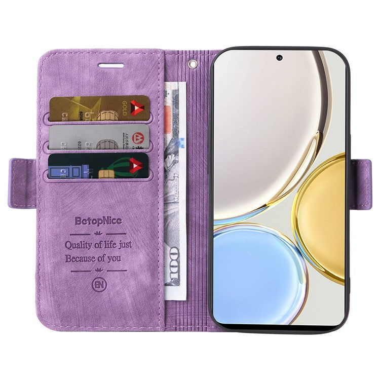 BETOPNICE 001 For Honor X9 4G / X9 5G / X30 5G / Magic4 Lite 5G / Magic4 Lite 4G Imprinted Stitching Line PU Leather Stand Wallet Case Shockproof Cover with Strap - Purple