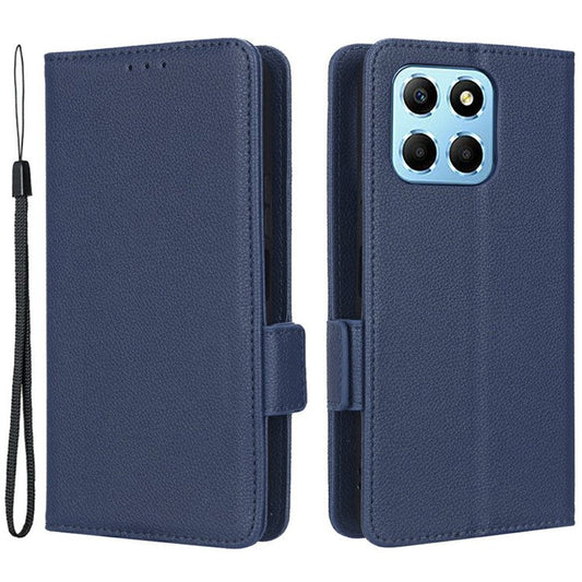 For Honor X8 5G Litchi Texture PU Leather Wallet Case Stand Feature Dual Magnetic Clasp Protective Shockproof Phone Cover - Dark Blue