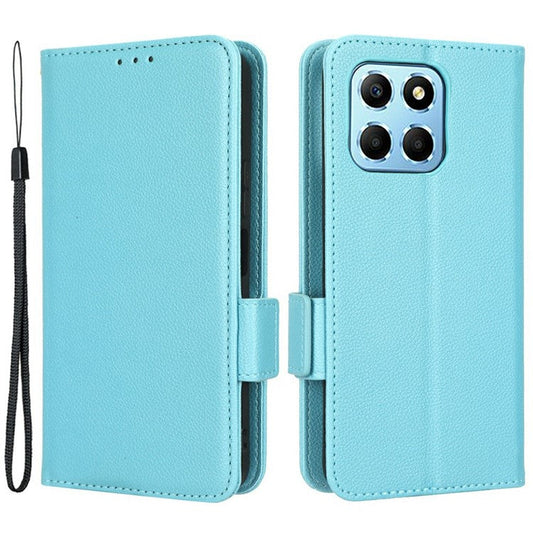 For Honor X8 5G Litchi Texture PU Leather Wallet Case Stand Feature Dual Magnetic Clasp Protective Shockproof Phone Cover - Baby Blue