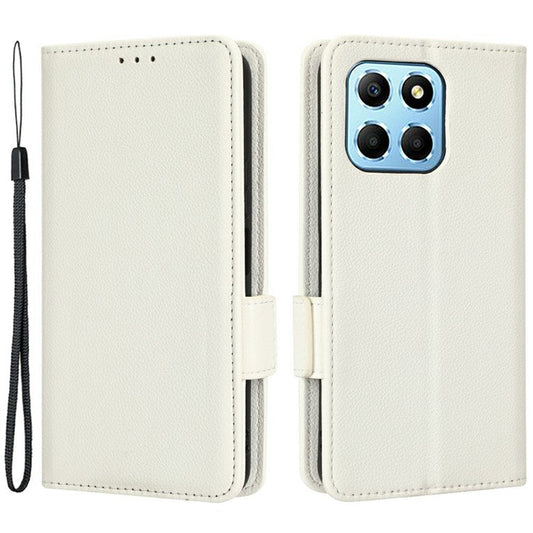 For Honor X8 5G Litchi Texture PU Leather Wallet Case Stand Feature Dual Magnetic Clasp Protective Shockproof Phone Cover - White