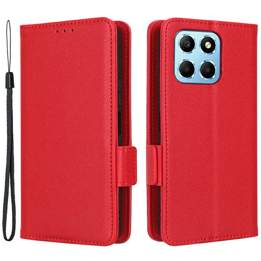 For Honor X8 5G Litchi Texture PU Leather Wallet Case Stand Feature Dual Magnetic Clasp Protective Shockproof Phone Cover - Red