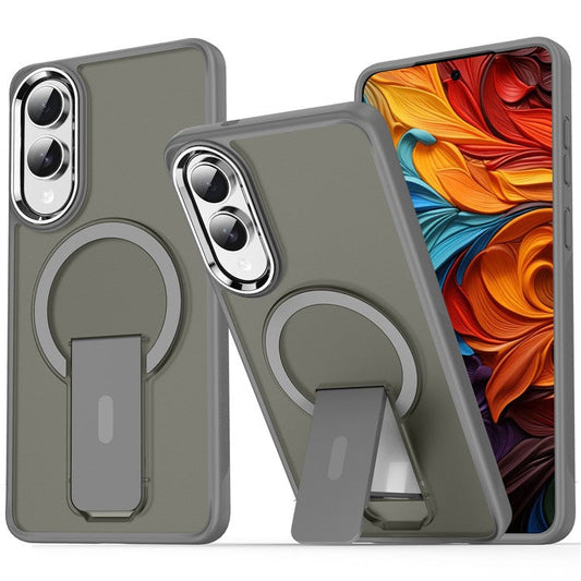 For Samsung Galaxy S25 Edge Case Compatible with MagSafe PC + TPU Phone Cover with Kickstand - Titanium Grey