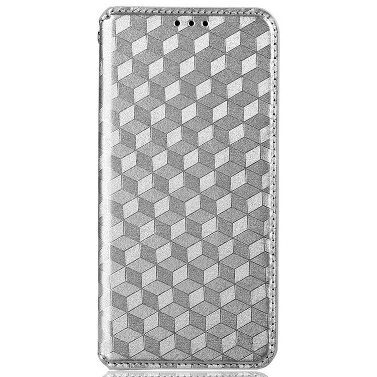 Anti-scratch Phone Case For Google Pixel 7 Pro 5G, Magnetic Auto Closing Phone Shell Stand Imprinted Rhombus Pattern PU Leather Flip Wallet Cover - Silver