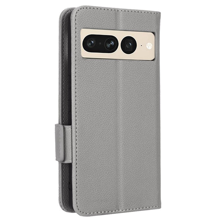 Litchi Texture Phone Cover for Google Pixel 7 Pro 5G, PU Leather Dual Magnetic Clasp Shockproof Phone Case Wallet Stand - Grey