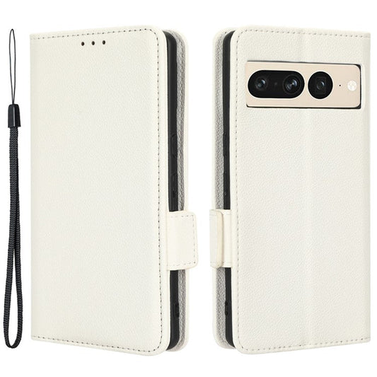 Litchi Texture Phone Cover for Google Pixel 7 Pro 5G, PU Leather Dual Magnetic Clasp Shockproof Phone Case Wallet Stand - White