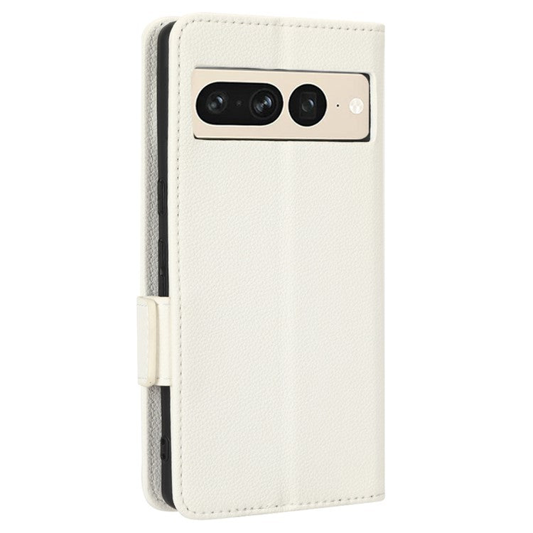 Litchi Texture Phone Cover for Google Pixel 7 Pro 5G, PU Leather Dual Magnetic Clasp Shockproof Phone Case Wallet Stand - White