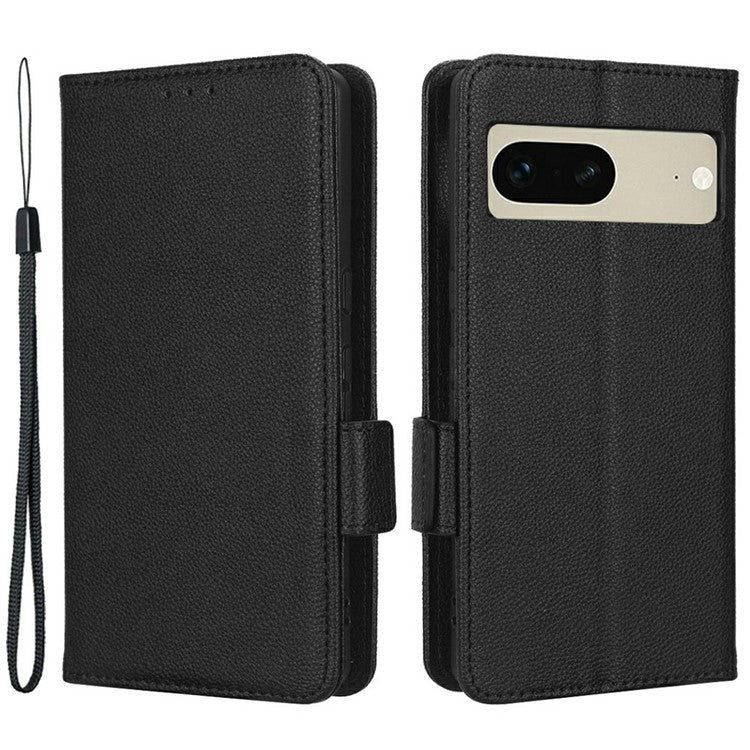 Drop-proof Phone Cover for Google Pixel 7 5G, Full Protection PU Leather Dual Magnetic Clasp Phone Case with Wallet Stand - Black