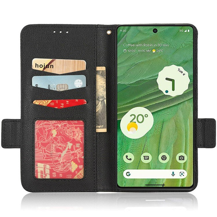 Drop-proof Phone Cover for Google Pixel 7 5G, Full Protection PU Leather Dual Magnetic Clasp Phone Case with Wallet Stand - Black