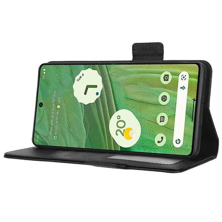 Drop-proof Phone Cover for Google Pixel 7 5G, Full Protection PU Leather Dual Magnetic Clasp Phone Case with Wallet Stand - Black