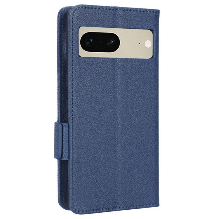 Drop-proof Phone Cover for Google Pixel 7 5G, Full Protection PU Leather Dual Magnetic Clasp Phone Case with Wallet Stand - Dark Blue