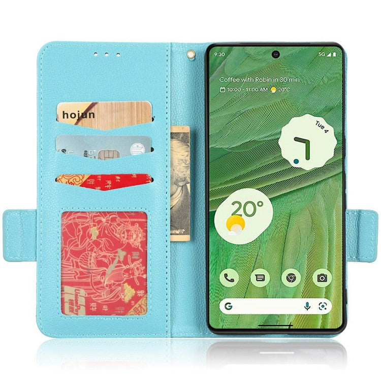 Drop-proof Phone Cover for Google Pixel 7 5G, Full Protection PU Leather Dual Magnetic Clasp Phone Case with Wallet Stand - Baby Blue