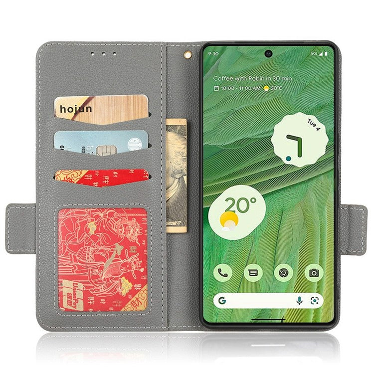 Drop-proof Phone Cover for Google Pixel 7 5G, Full Protection PU Leather Dual Magnetic Clasp Phone Case with Wallet Stand - Grey