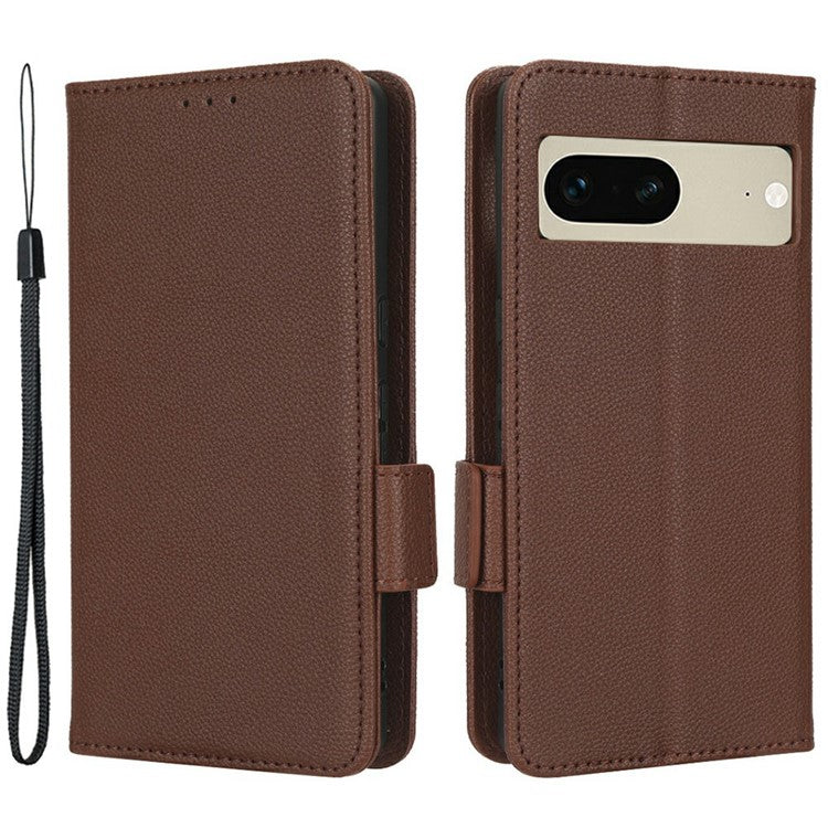 Drop-proof Phone Cover for Google Pixel 7 5G, Full Protection PU Leather Dual Magnetic Clasp Phone Case with Wallet Stand - Brown
