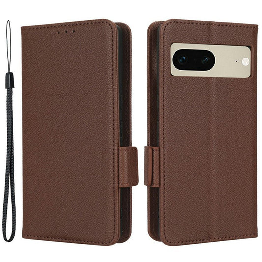 Drop-proof Phone Cover for Google Pixel 7 5G, Full Protection PU Leather Dual Magnetic Clasp Phone Case with Wallet Stand - Brown