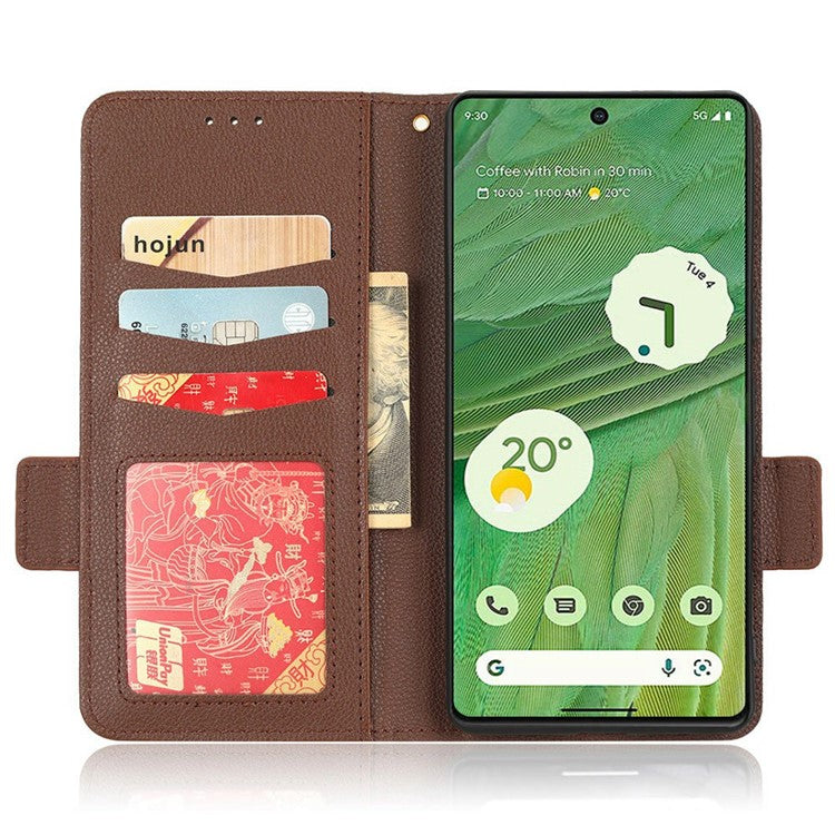 Drop-proof Phone Cover for Google Pixel 7 5G, Full Protection PU Leather Dual Magnetic Clasp Phone Case with Wallet Stand - Brown