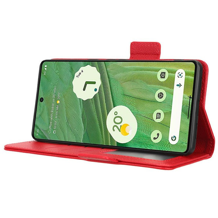 Drop-proof Phone Cover for Google Pixel 7 5G, Full Protection PU Leather Dual Magnetic Clasp Phone Case with Wallet Stand - Red