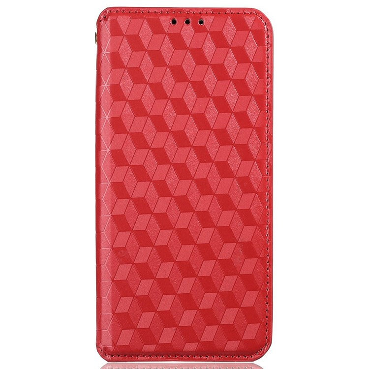 For Google Pixel 7 5G Anti-scratch Phone Case Stand Magnetic Auto Closing Imprinted Rhombus Pattern PU Leather Flip Wallet Cover - Red