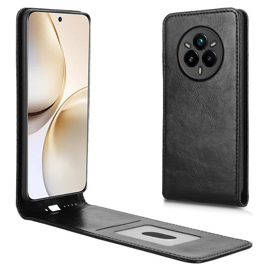 For Realme 14 Pro+ 5G Case with Card Slot Magnetic Vertical Flip Leather Phone Cover - Black