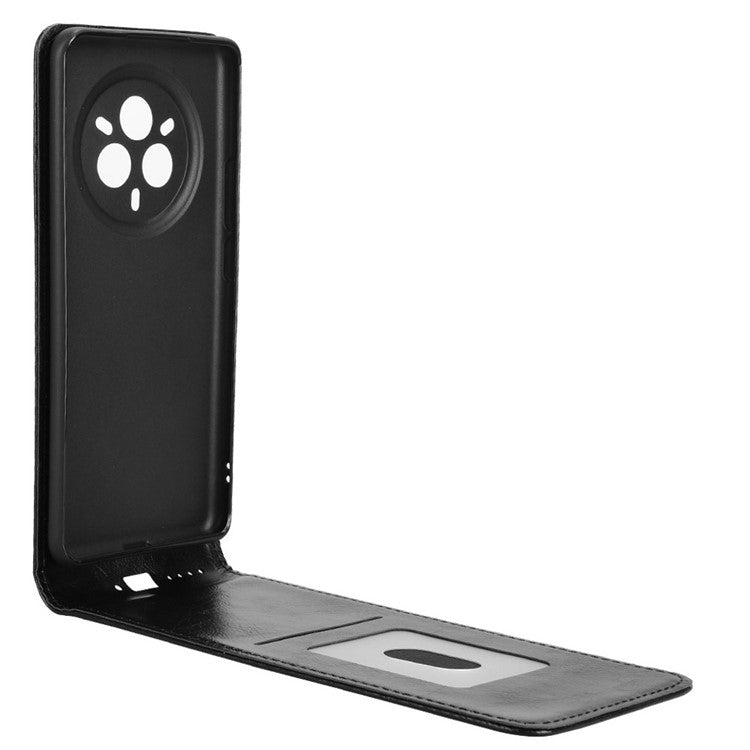 For Realme 14 Pro+ 5G Case with Card Slot Magnetic Vertical Flip Leather Phone Cover - Black