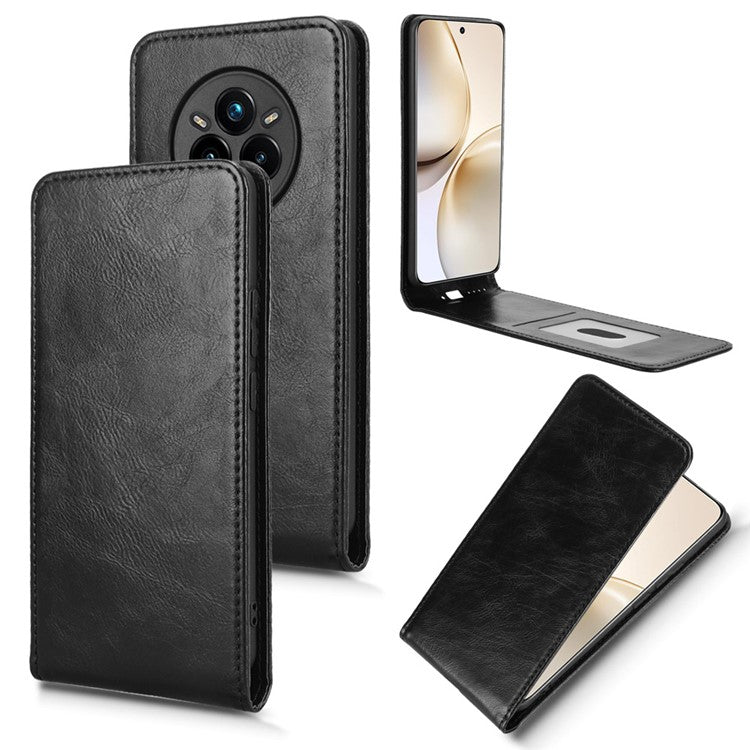 For Realme 14 Pro+ 5G Case with Card Slot Magnetic Vertical Flip Leather Phone Cover - Black