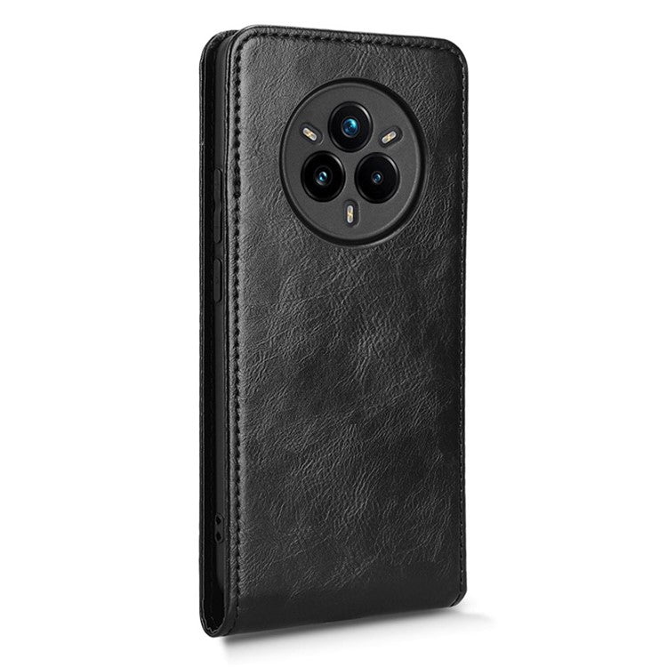 For Realme 14 Pro+ 5G Case with Card Slot Magnetic Vertical Flip Leather Phone Cover - Black