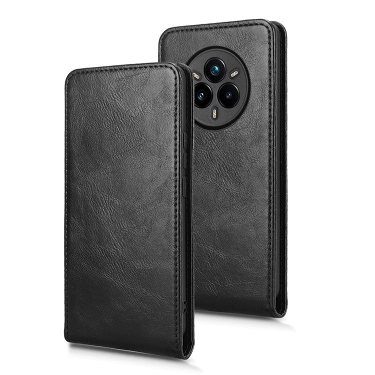For Realme 14 Pro+ 5G Case with Card Slot Magnetic Vertical Flip Leather Phone Cover - Black