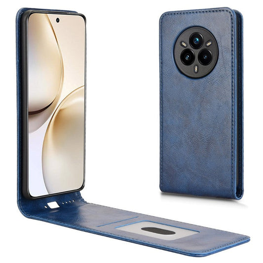 For Realme 14 Pro+ 5G Case with Card Slot Magnetic Vertical Flip Leather Phone Cover - Dark Blue