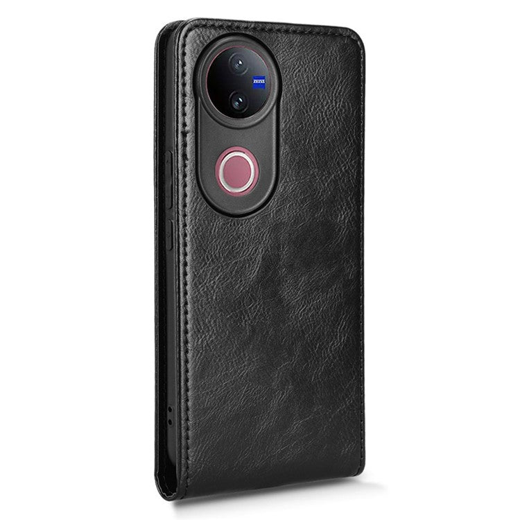 For vivo V50 5G Case with Card Slot Magnetic Vertical Flip Leather Phone Cover - Black