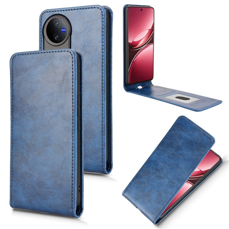 For vivo V50 5G Case with Card Slot Magnetic Vertical Flip Leather Phone Cover - Dark Blue