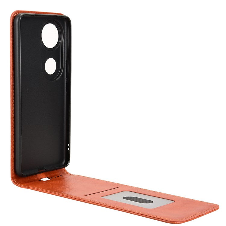 For vivo V50 5G Case with Card Slot Magnetic Vertical Flip Leather Phone Cover - Orange