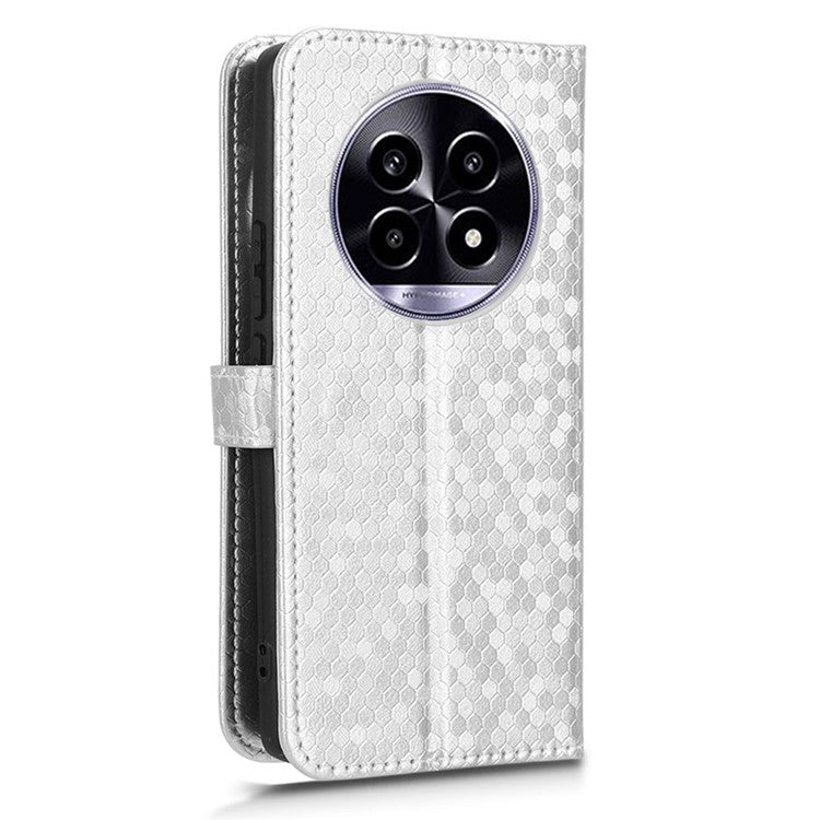 Wallet Case For Realme 14 Pro Lite 5G  /  13 Pro 5G (Global)  /   13 Pro+ 5G (Global) Dot Pattern Imprint PU Leather Phone Cover - Silver