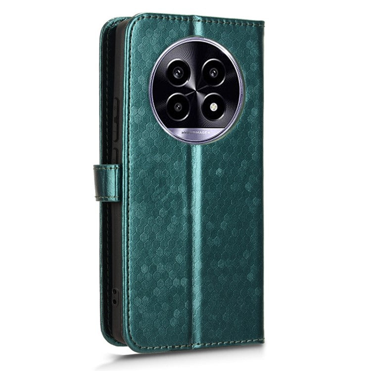Wallet Case For Realme 14 Pro Lite 5G  /  13 Pro 5G (Global)  /   13 Pro+ 5G (Global) Dot Pattern Imprint PU Leather Phone Cover - Green